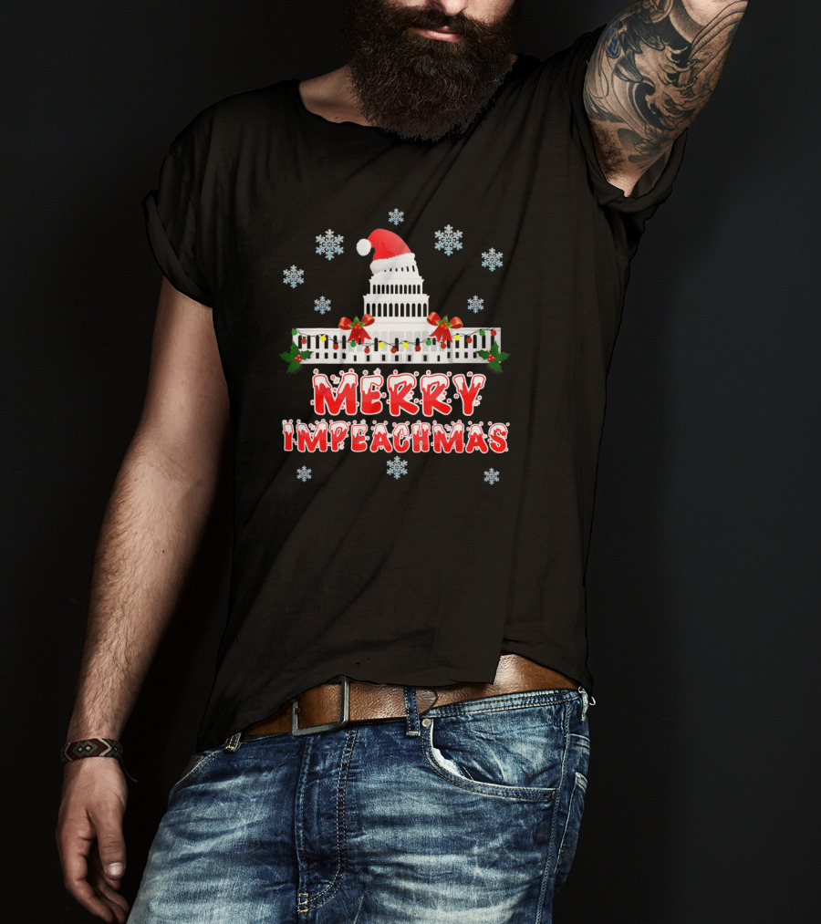 Merry Impeachmas Santa Hat Capitol Snowflakes T-Shirt