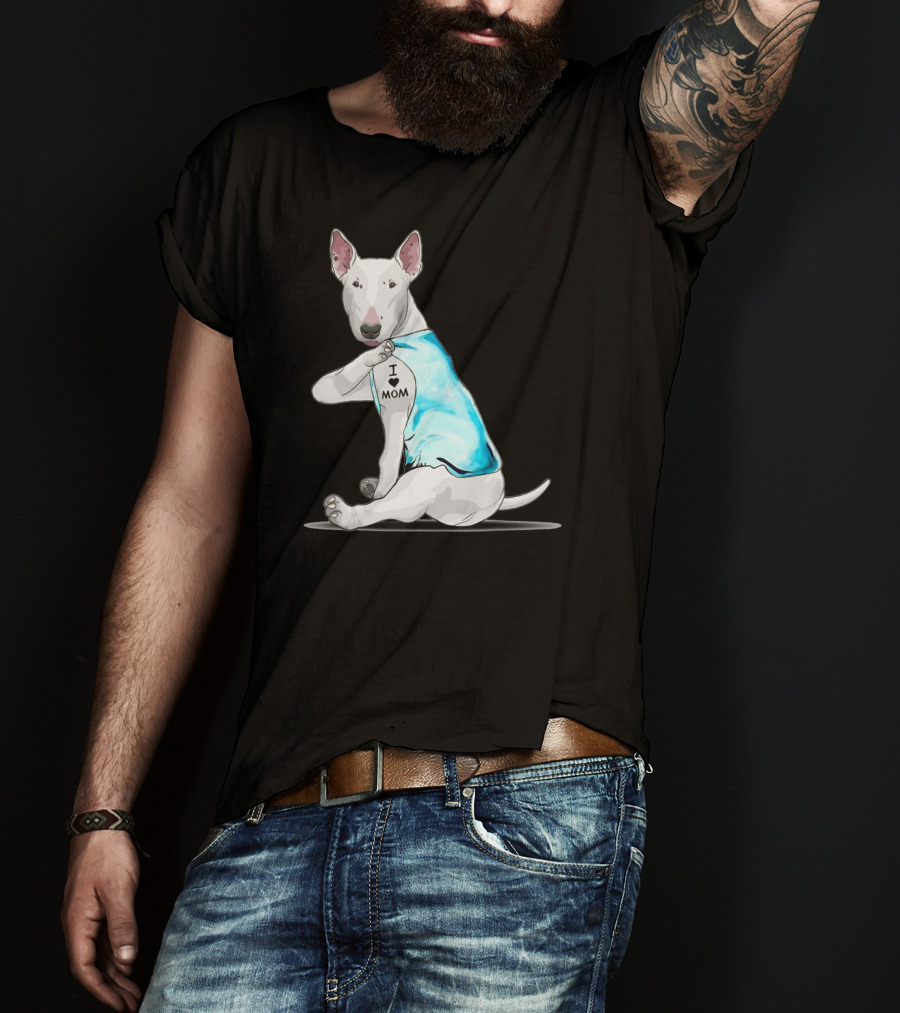 Bull Terrier I Love Mom Tattoo T-Shirt