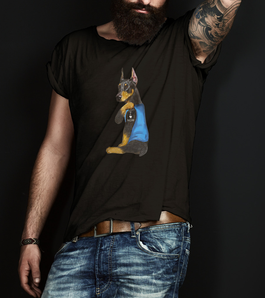 Doberman I Love Mom Tattoo With Blue Vest T-Shirt
