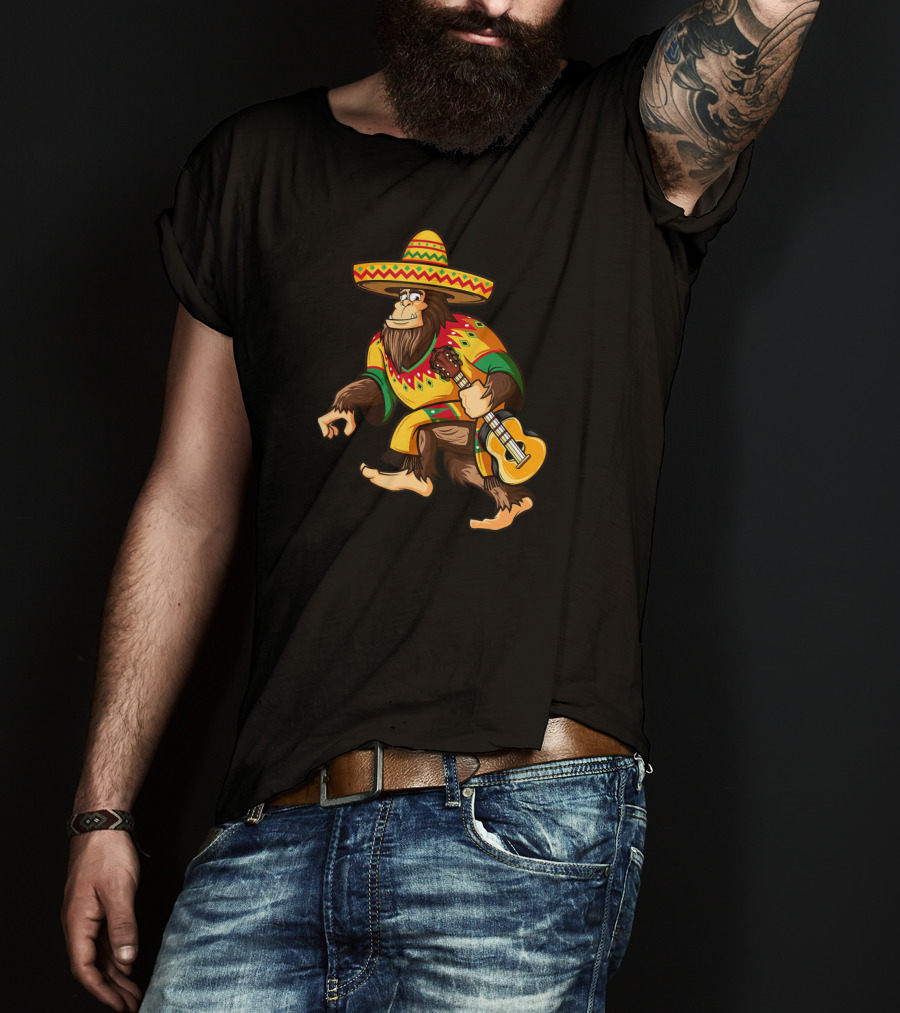 Bigfoot El De Mayo Mexican Sombrero Guitar Poncho Fiesta T-Shirt