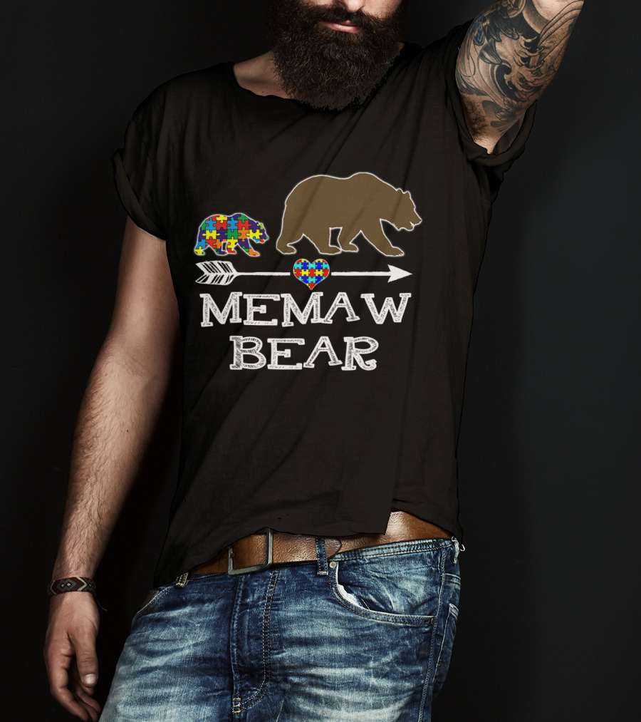Memaw Bear Autism Puzzle Heart Baby Bear T-Shirt