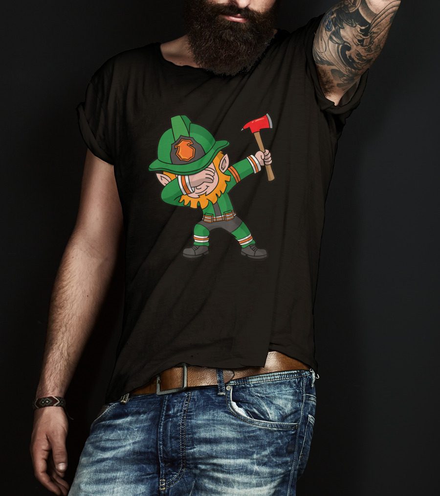 St Patricks Day Leprechaun Firefighter Dabbing With Axe T-Shirt