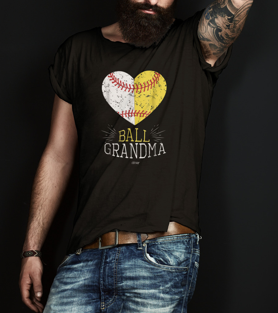 Heart Ball Grandma Baseball Softball Love T-Shirt