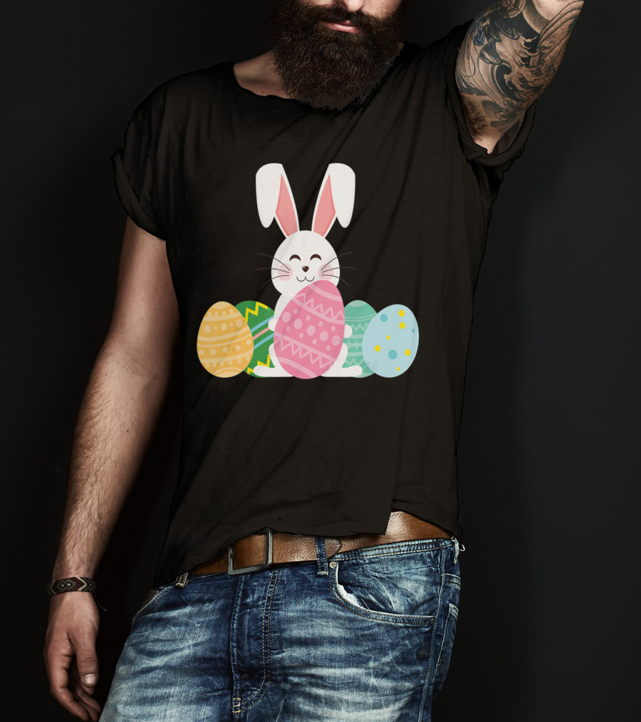 Cute Easter Bunny Egg Hunt Festive Colorful Eggs T-Shirt