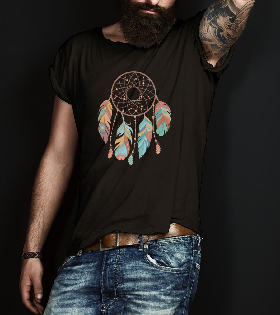 Dream Catcher With Colorful Feathers Native American T-Shirt