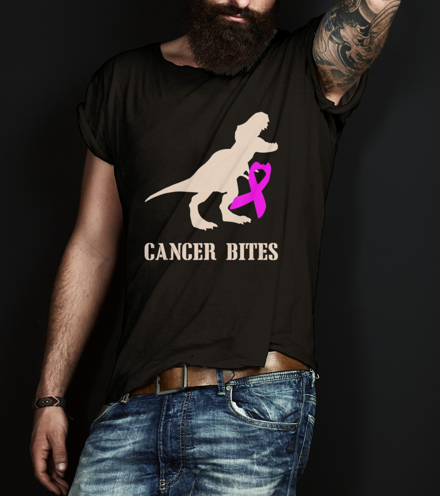 Cancer Bites Breast Cancer Dinosaur Pink T-Shirt