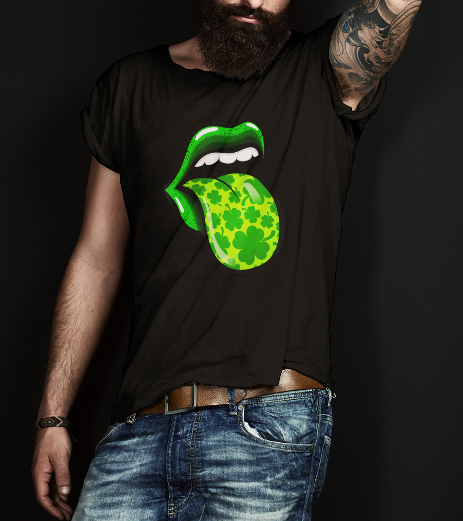 Green Shamrock Lips St Patricks Day Women T-Shirt
