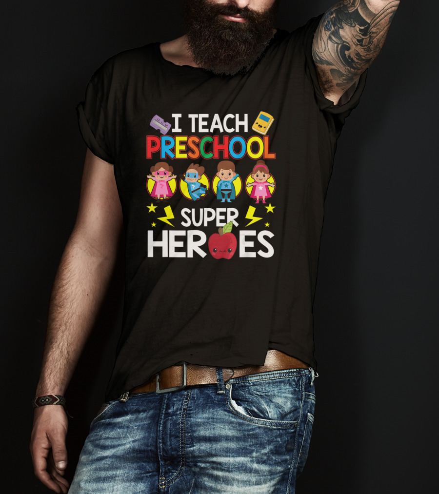 I Teach Preschool Superheroes Apple Lightning Blocks Calculators T-Shirt