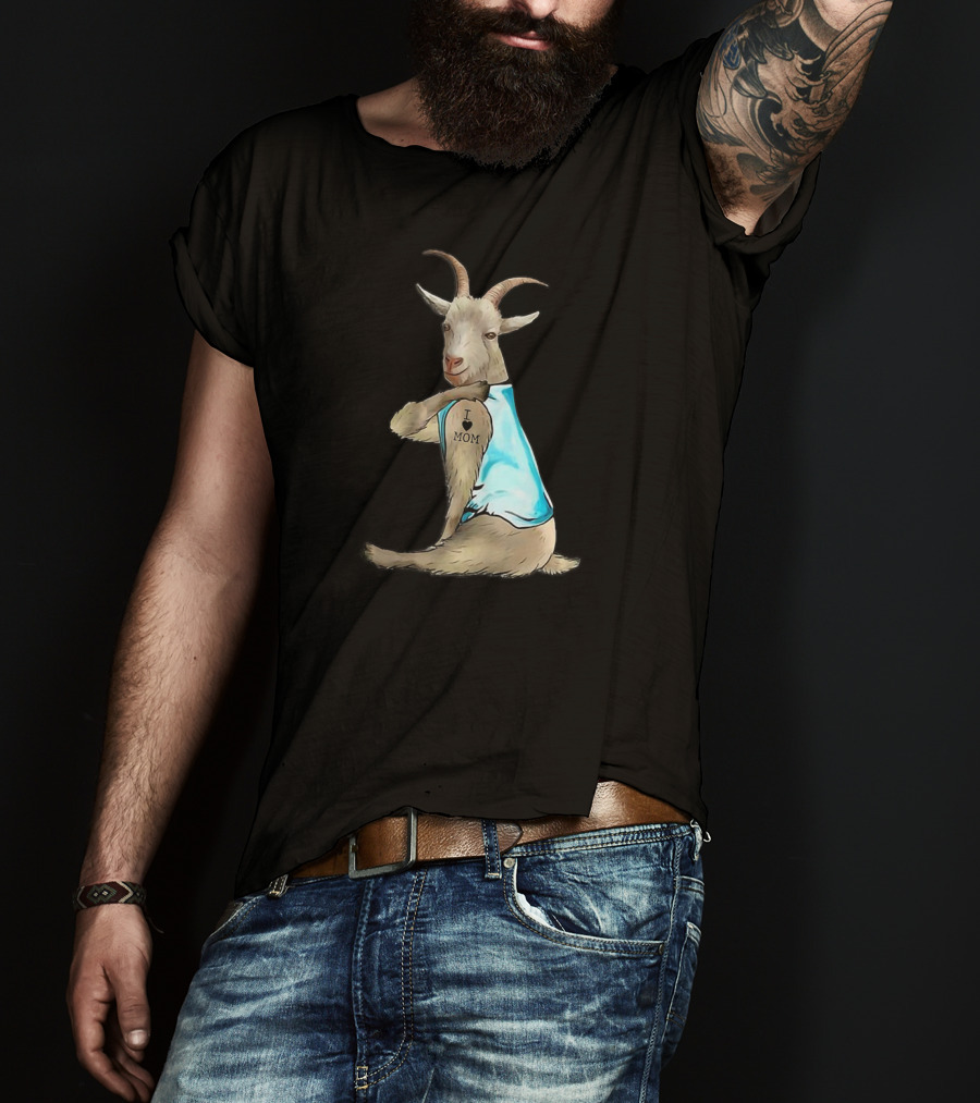 Goat I Love Mom Tattoo Blue T-Shirt