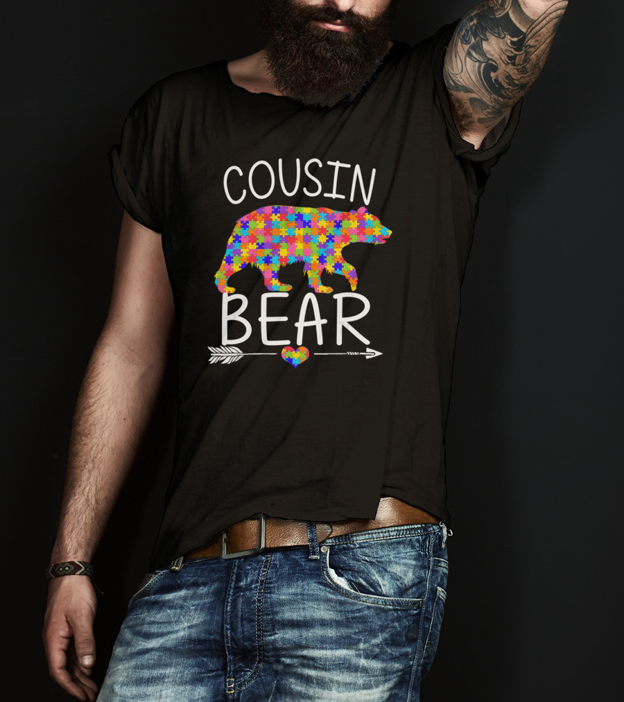 Cousin Bear Autism Puzzle Piece Arrow Heart T-Shirt