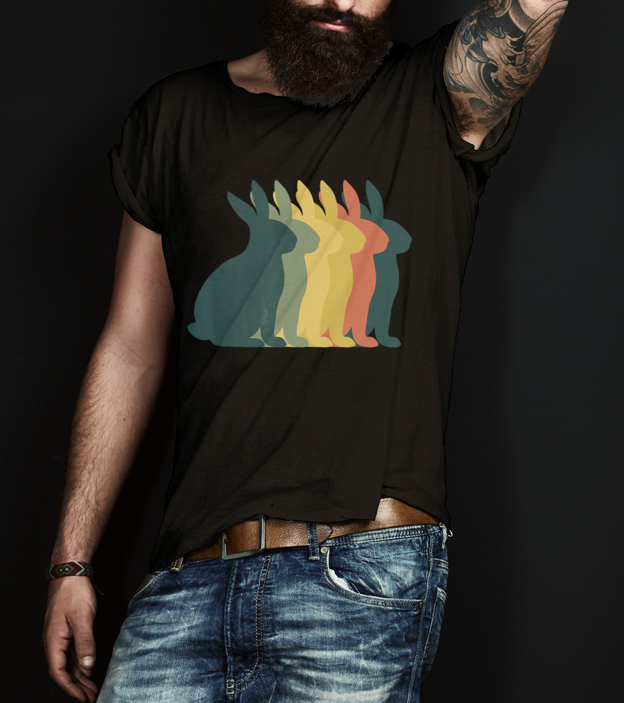 Retro Easter Bunny Rabbit Vintage Silhouette Colorful T-Shirt