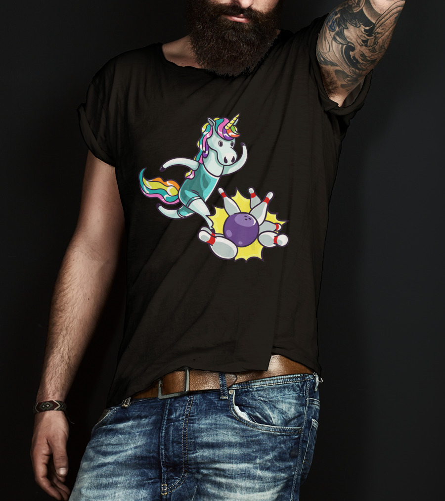 Bowling Unicorn Striking Pins USA Lover T-Shirt