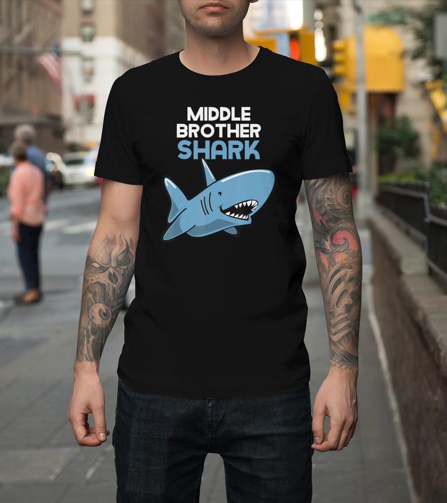 Middle Brother Shark Funny Family Cute Cartoon Shark T-Shirt