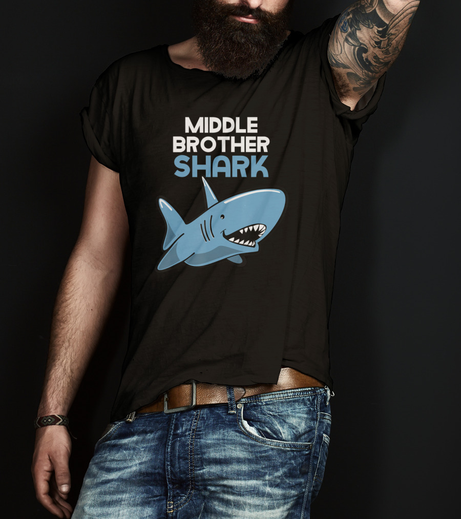 Middle Brother Shark Funny Family Cute Cartoon Shark T-Shirt
