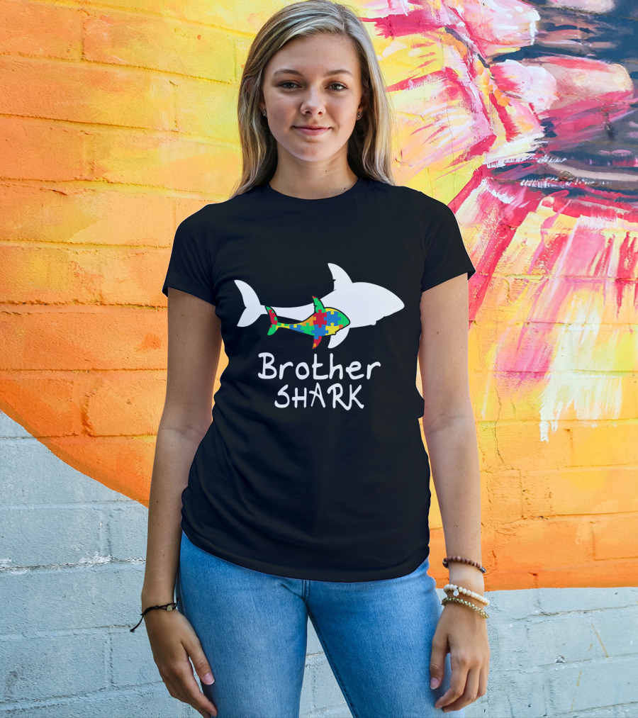 Brother Shark Autism Puzzle Piece Colors T-Shirt