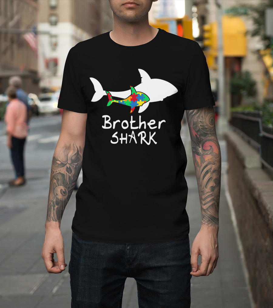 Brother Shark Autism Puzzle Piece Colors T-Shirt