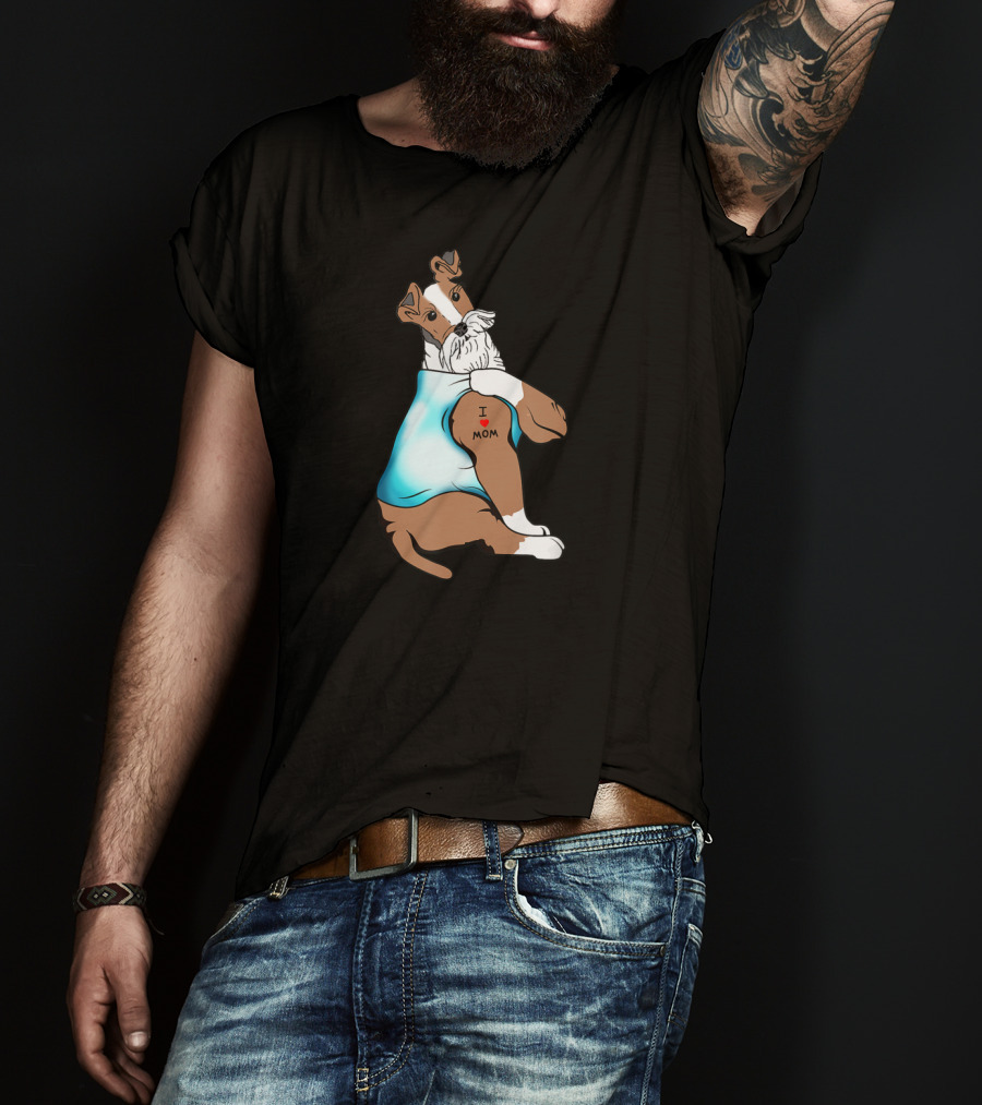 Fox Terrier Dog I Love Mom Tattoo T-Shirt