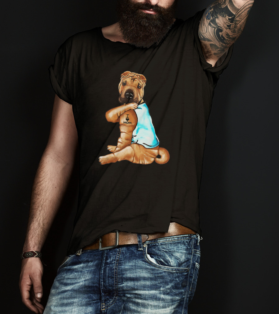 I Love Mom Funny Shar Pei Dog Tattoo T-Shirt