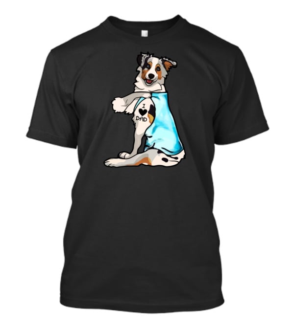 I Love Dad Border Collie Father Dog In Blue T-Shirt