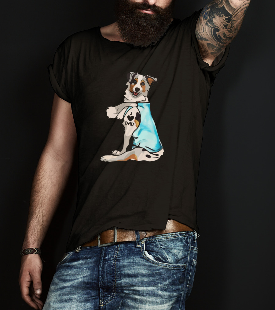 I Love Dad Border Collie Father Dog In Blue T-Shirt
