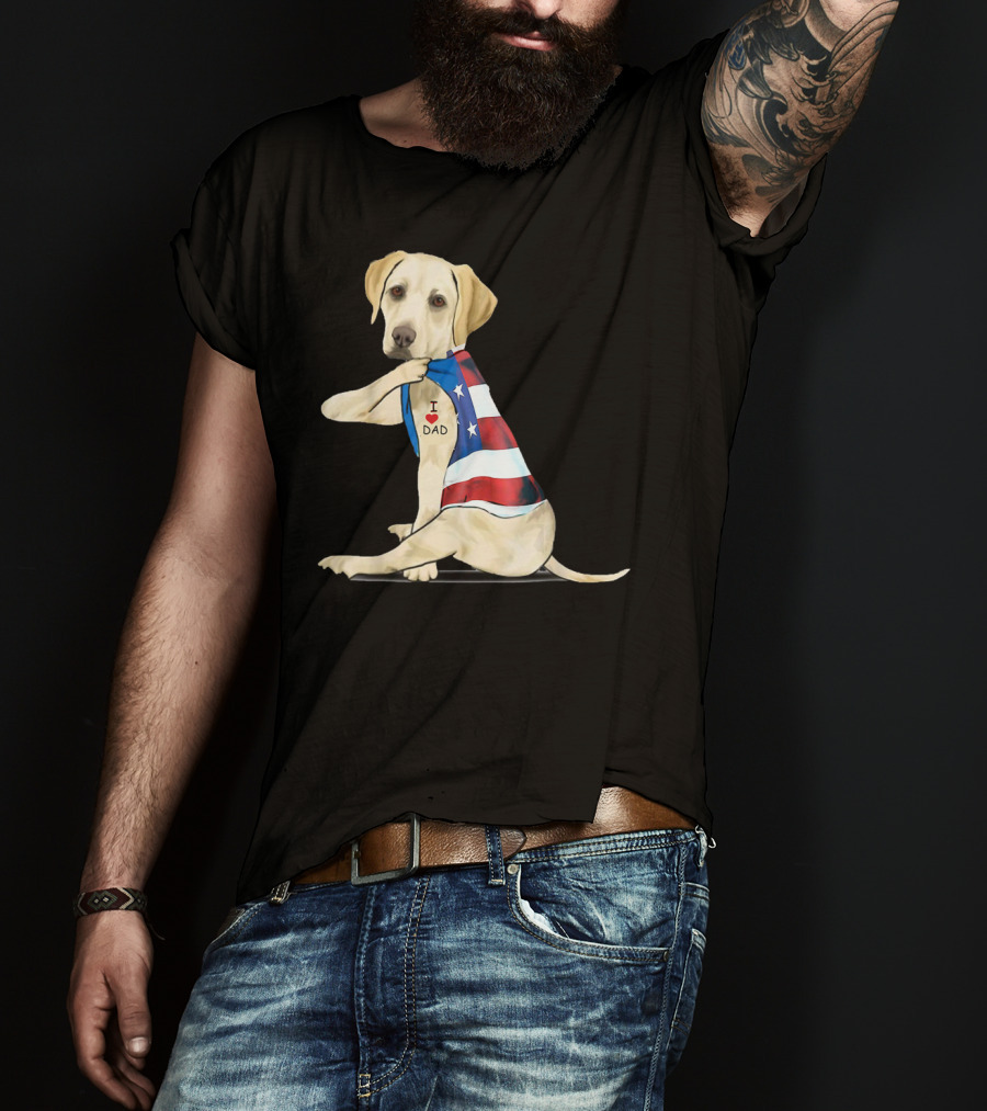 Labrador Retriever I Love Dad American Flag Dog Tattoo T-Shirt