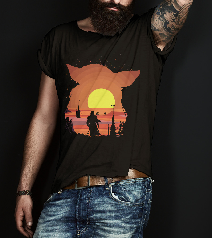 On My Way Silhouette In Baby Yoda Sunset T-Shirt