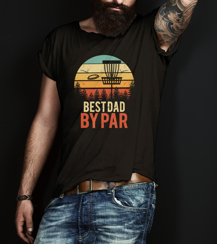 Best Dad By Par Disc Golf Retro Forest Sunset T-Shirt