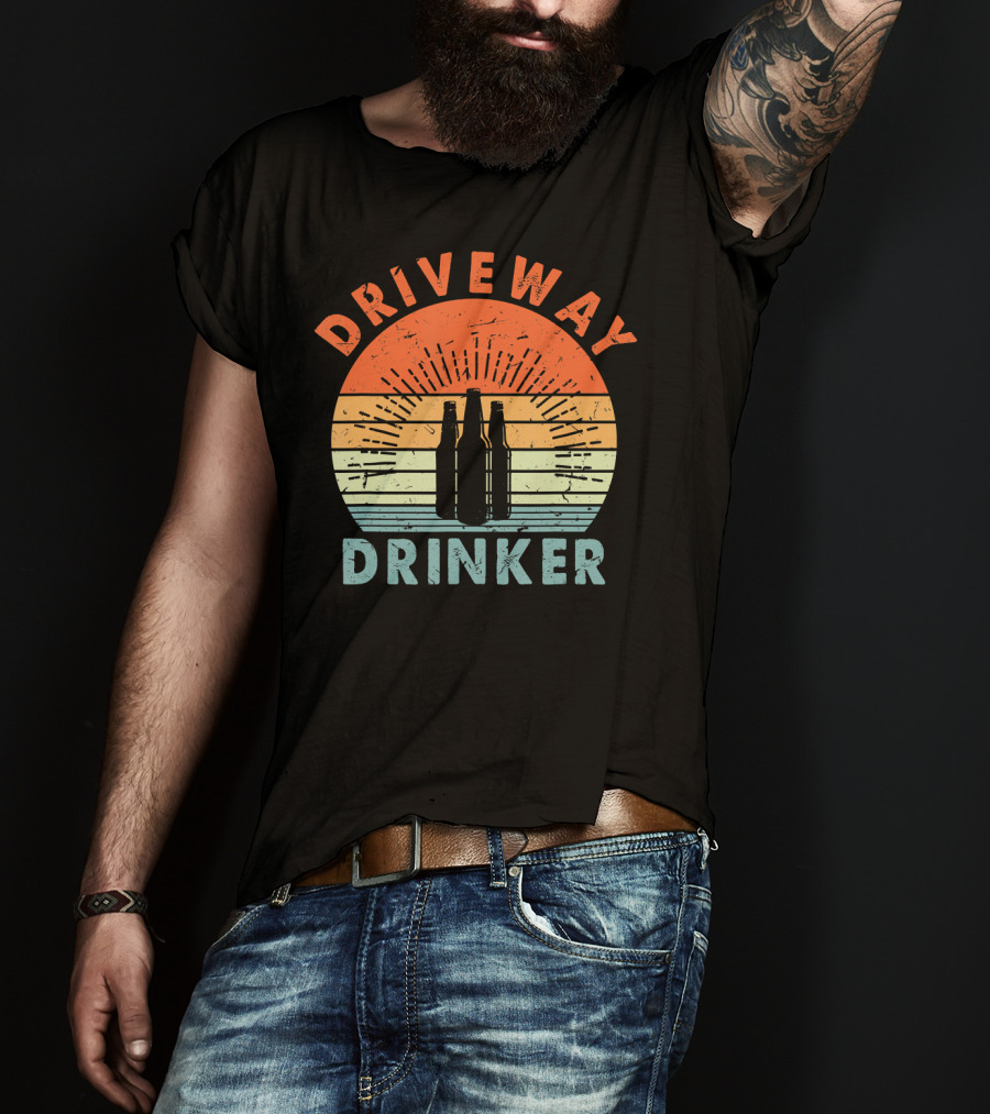 Driveway Drinker Retro Sunset Beer Lover Bottles T-Shirt