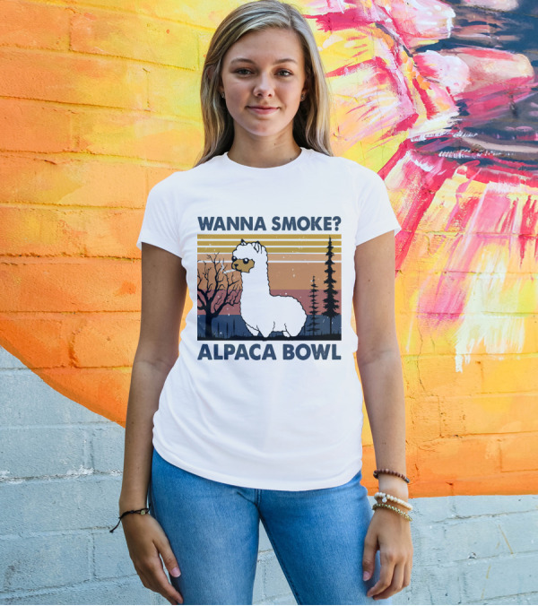 WANNA SMOKE ALPACA BOWL VINTAGE FOREST SUNSET ALPACA T-Shirt