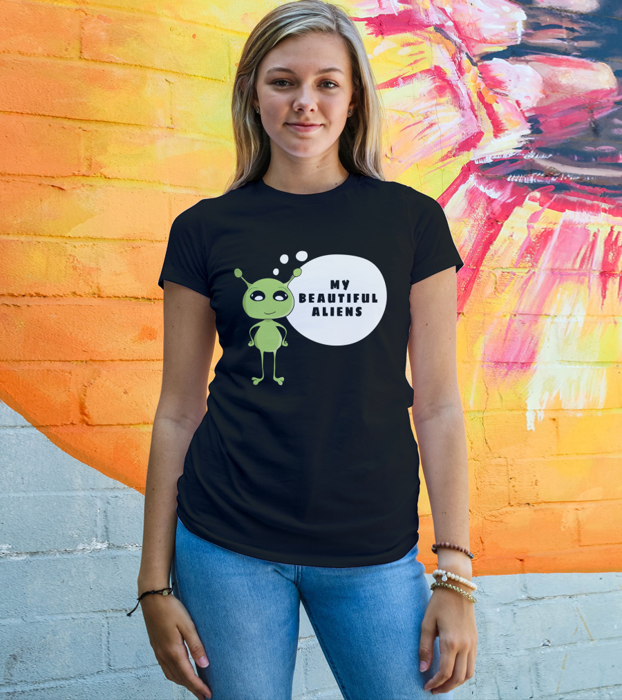 My Beautiful Aliens Ogfam Green Cartoon Character T-Shirt