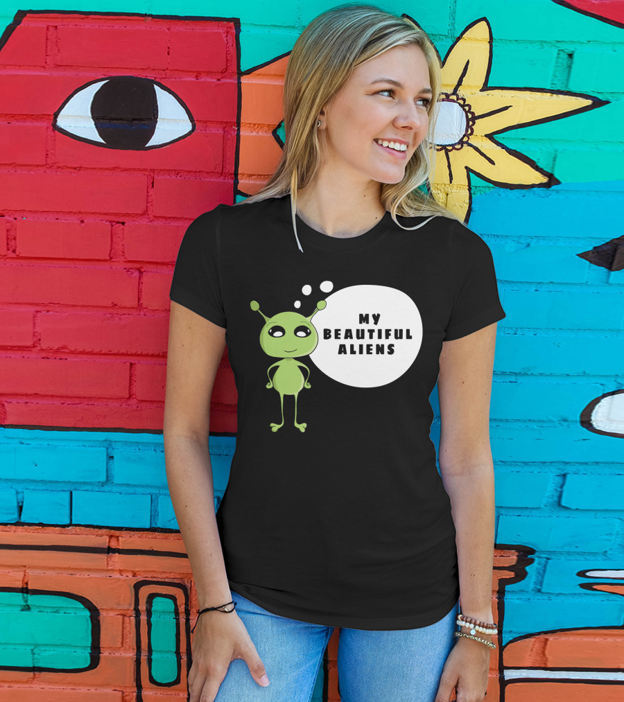 My Beautiful Aliens Ogfam Green Cartoon Character T-Shirt