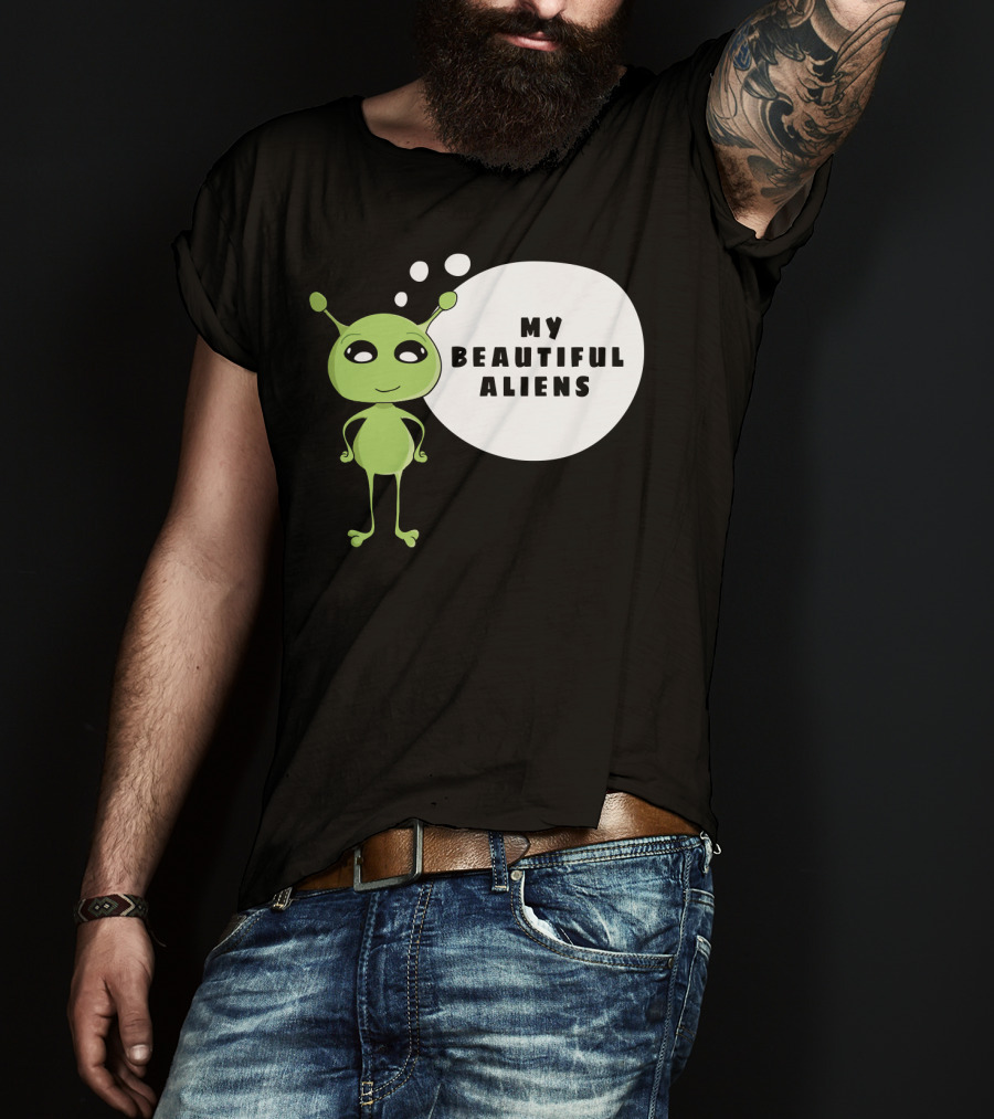 My Beautiful Aliens Ogfam Green Cartoon Character T-Shirt