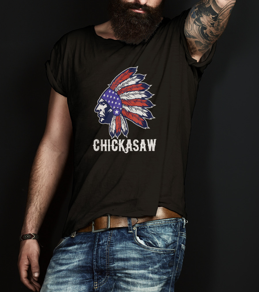 Chickasaw Native American Flag Headdress Pride T-Shirt