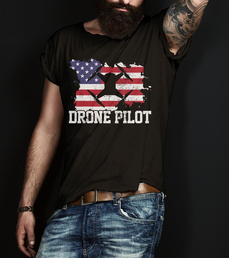 Drone Pilot American Flag USA T-Shirt