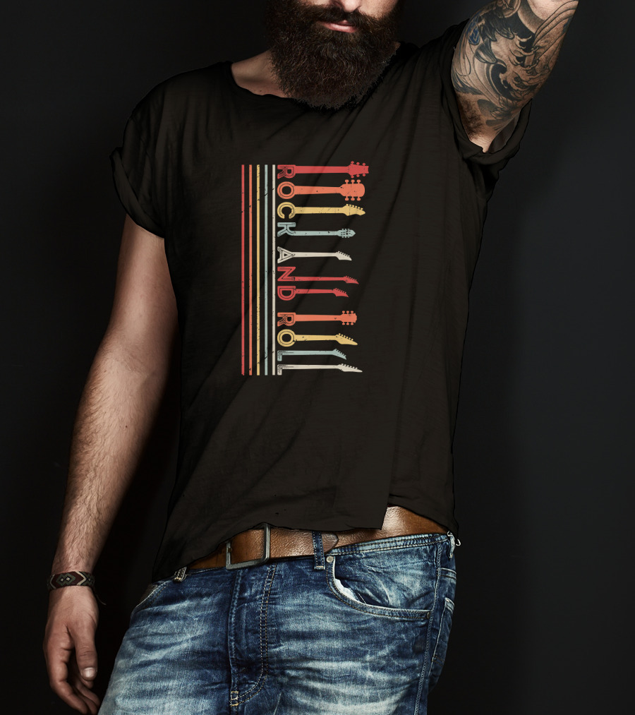 Rock And Roll Vintage Concert Band Guitar Stripes T-Shirt