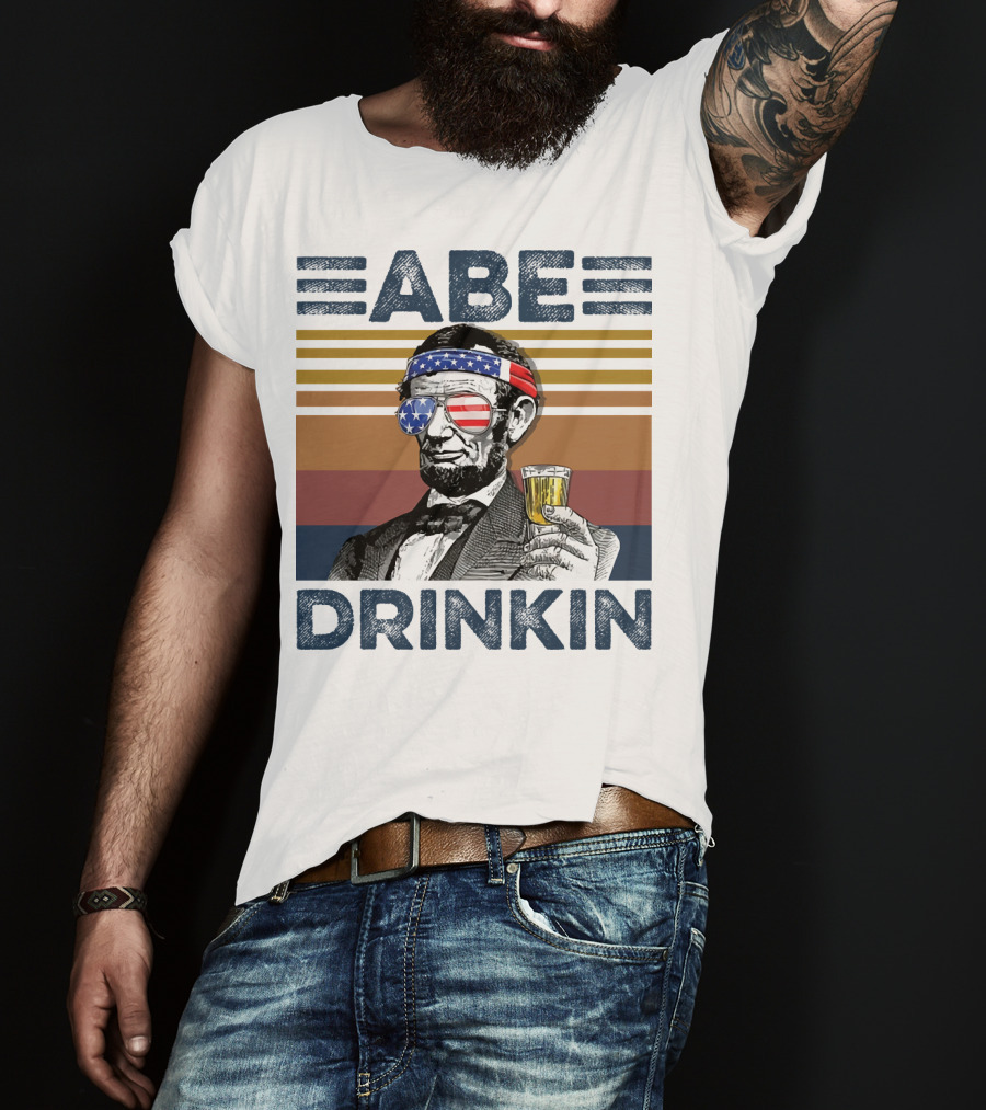 Abe Drinkin Abraham Lincoln Vintage USA Flag T-Shirt