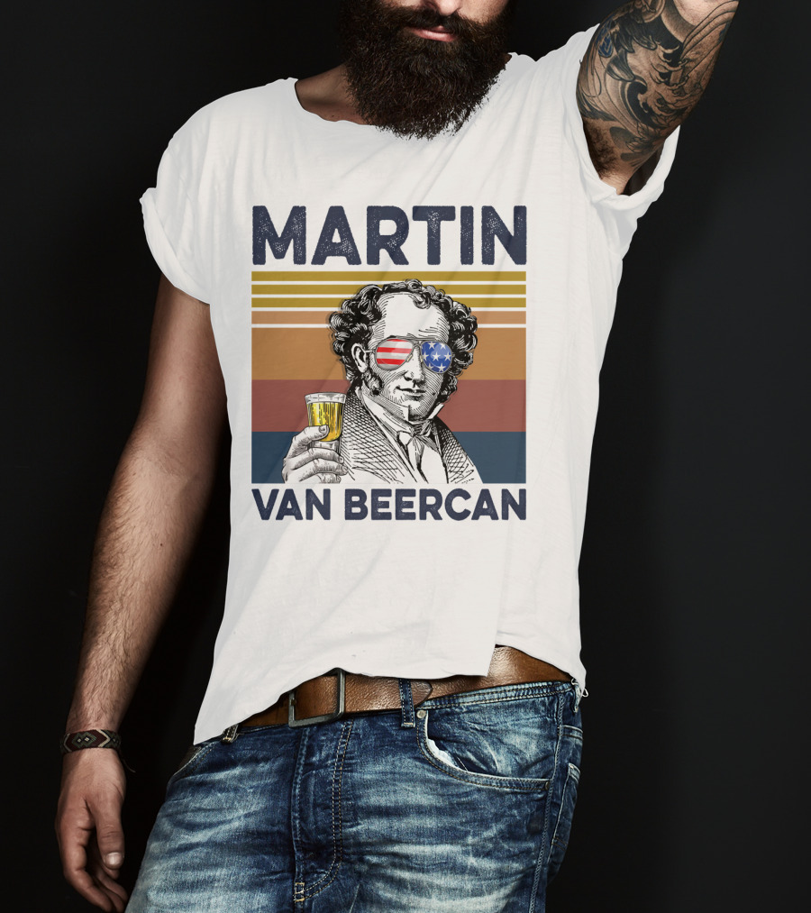 Martin Van Beercan American Flag Vintage Drink USA T-Shirt
