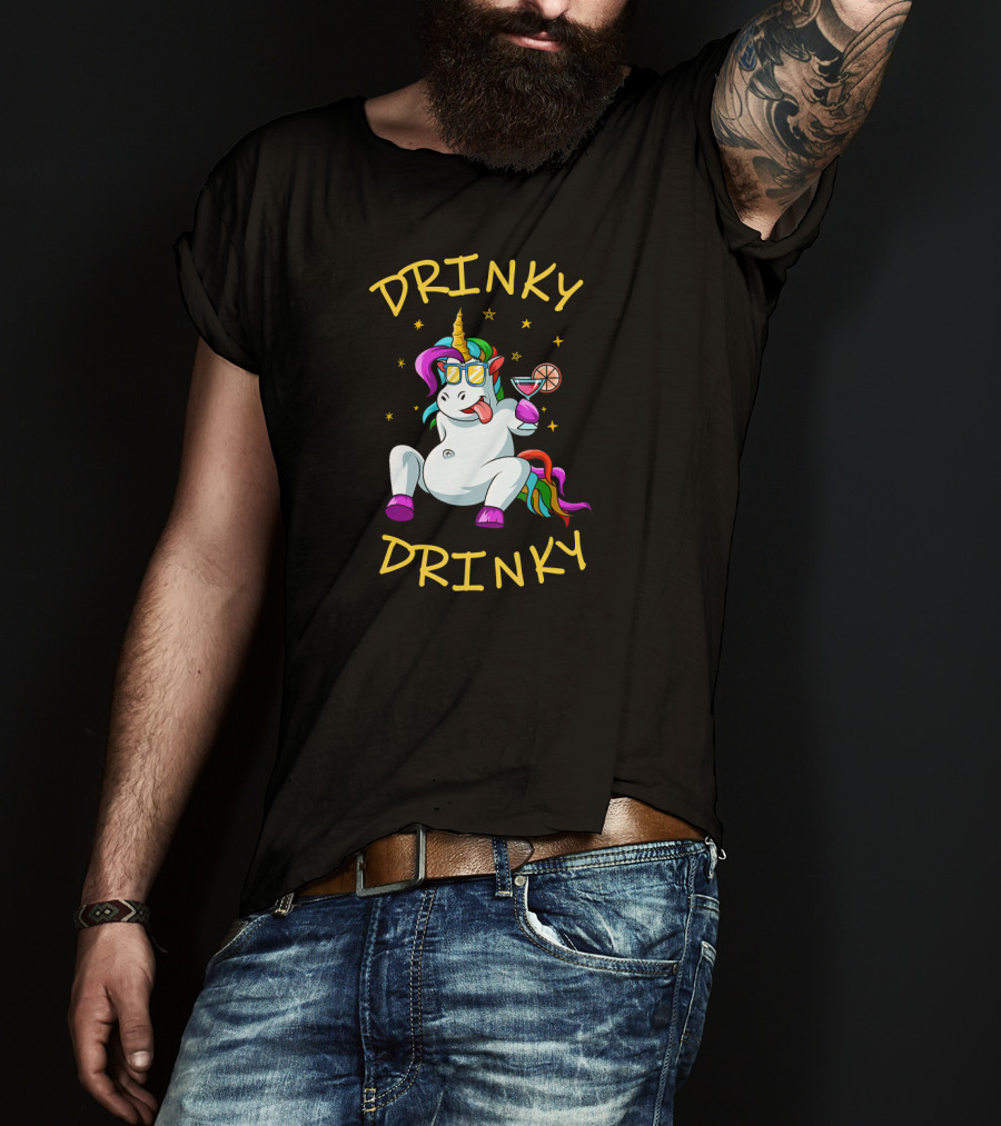 Drinky Drinky Drinking Unicorn With Cocktail And Sunglasses T-Shirt
