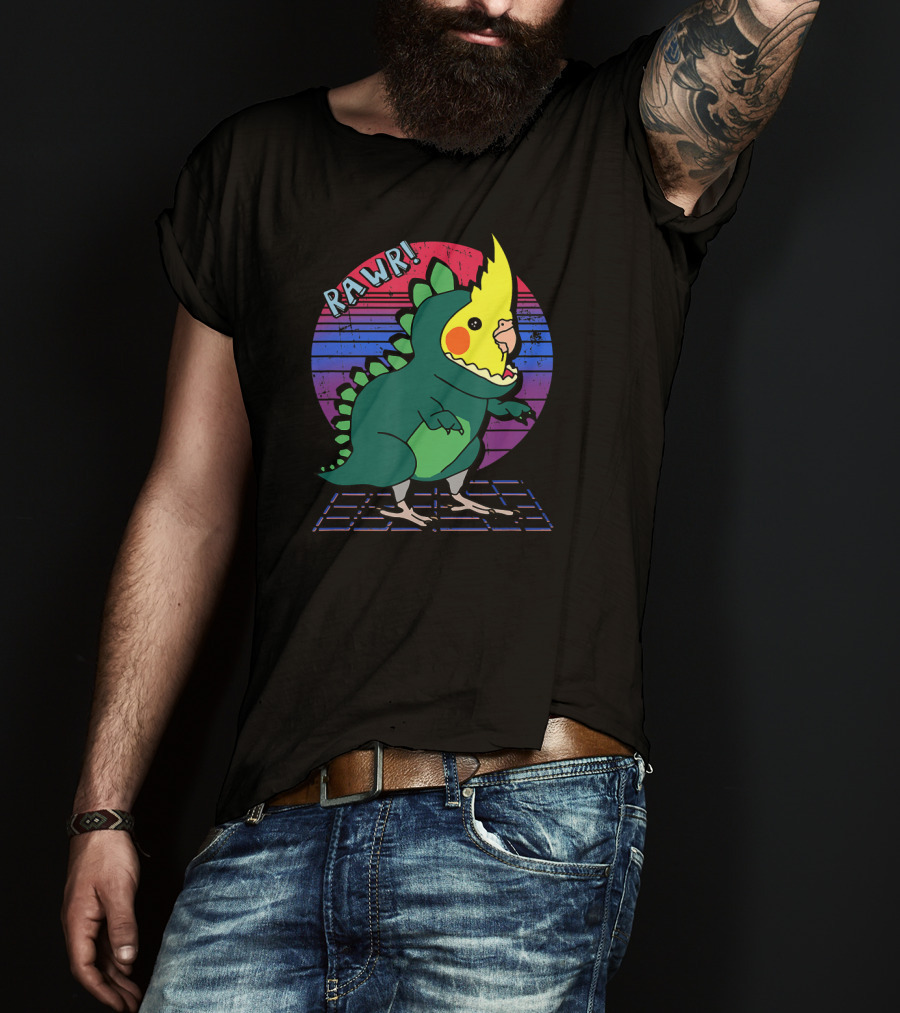 RAWR Funny Vaporwave Cockatiel Dinosaur T-Shirt