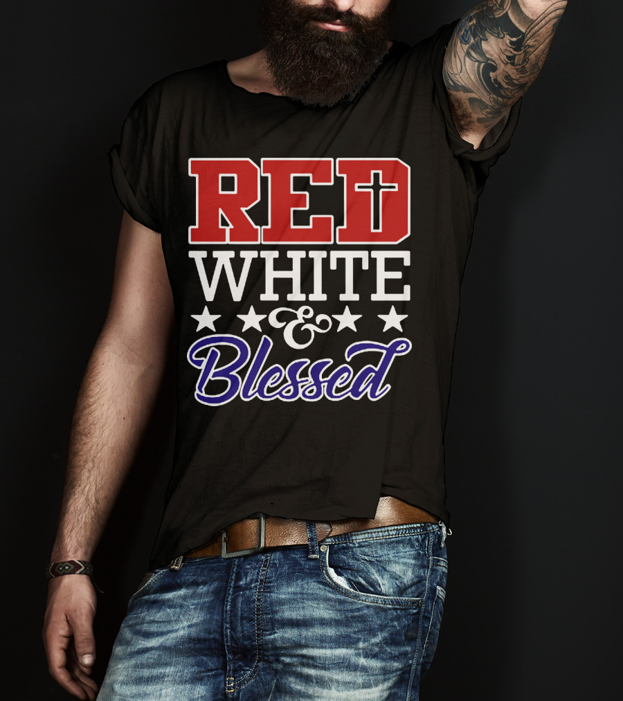 Red White Blessed Patriot Cross Stars T-Shirt
