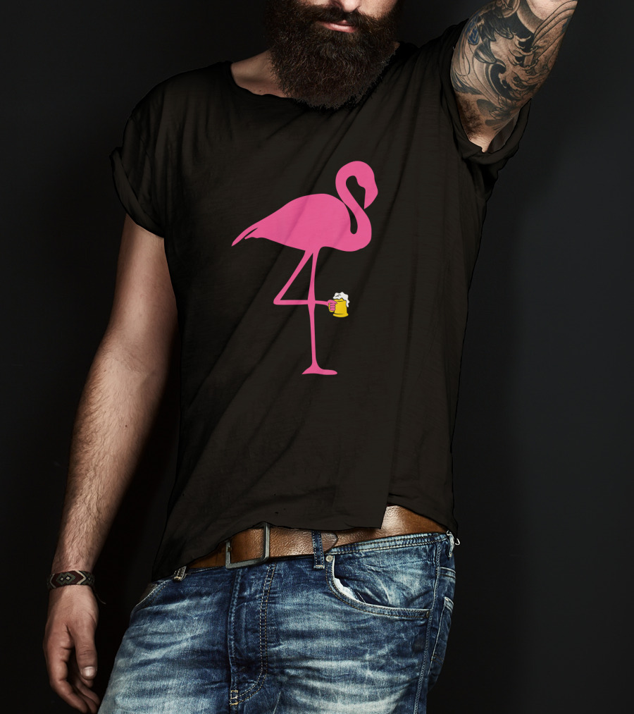 Flamingo Holding Beer Mug Lover T-Shirt