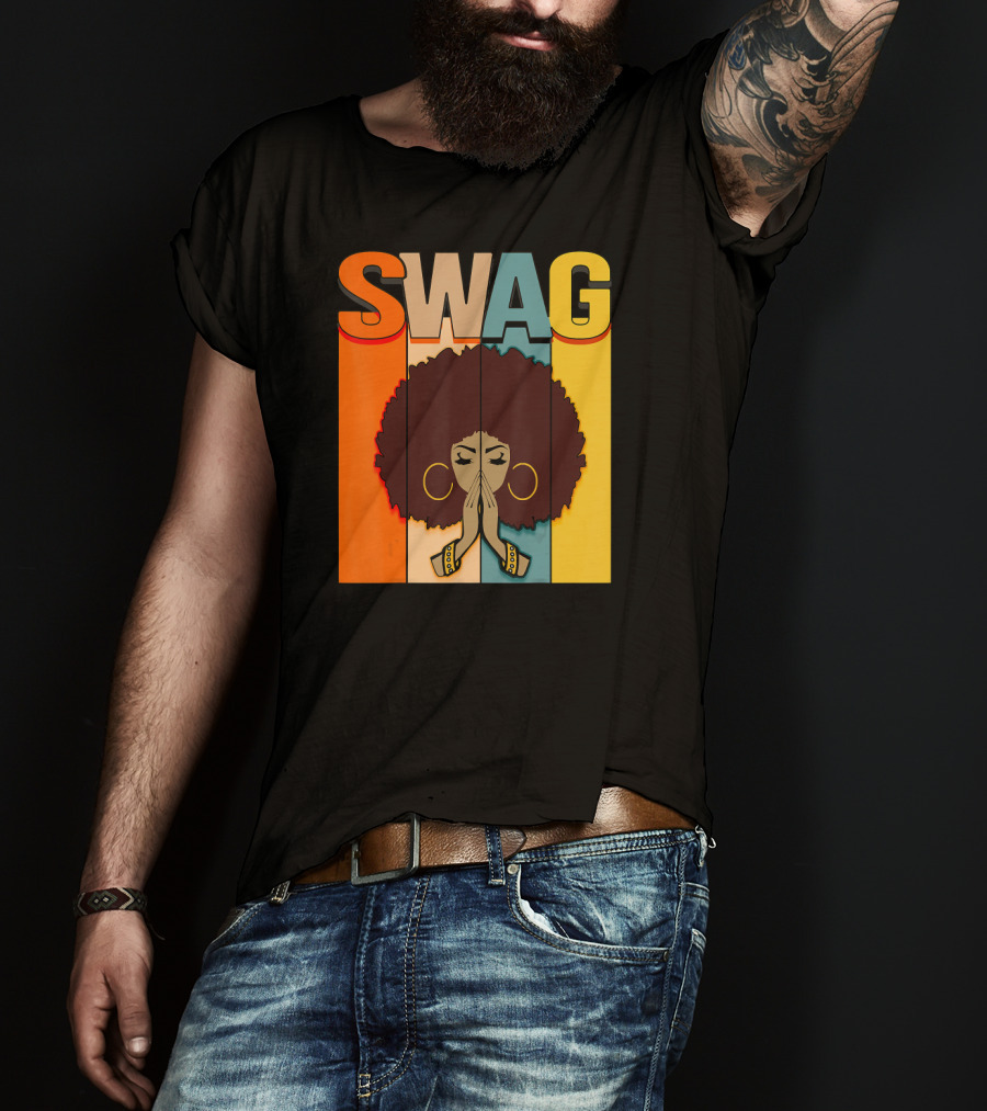 SWAG Melanin Afro Icon With Praying Hands Black History T-Shirt