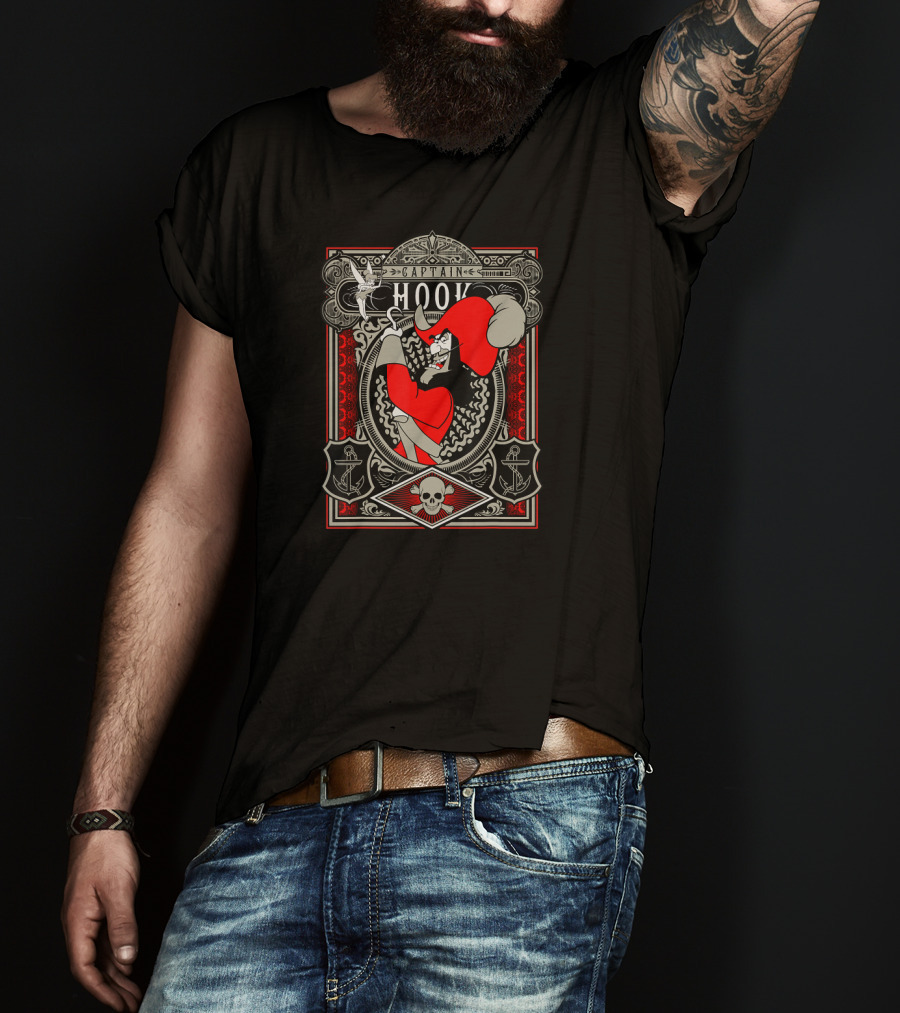 Captain Hook Vintage Disney Design Peter Pan Villain Anchors Skulls T-Shirt