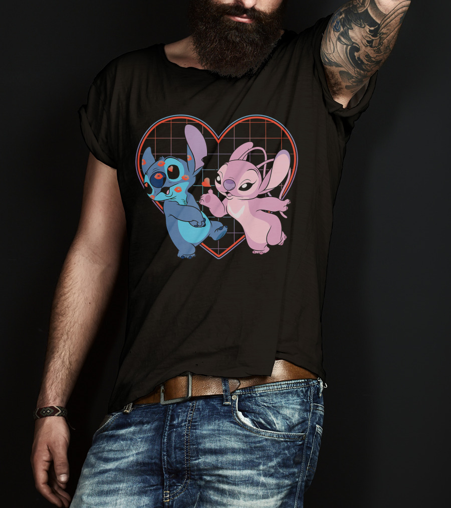 Disney Lilo And Stitch Angel Heart Grid Love T-Shirt