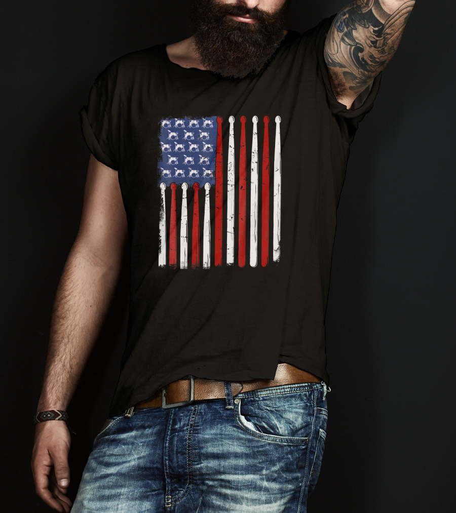 Vintage Drumsticks With USA Flag For Drummers T-Shirt
