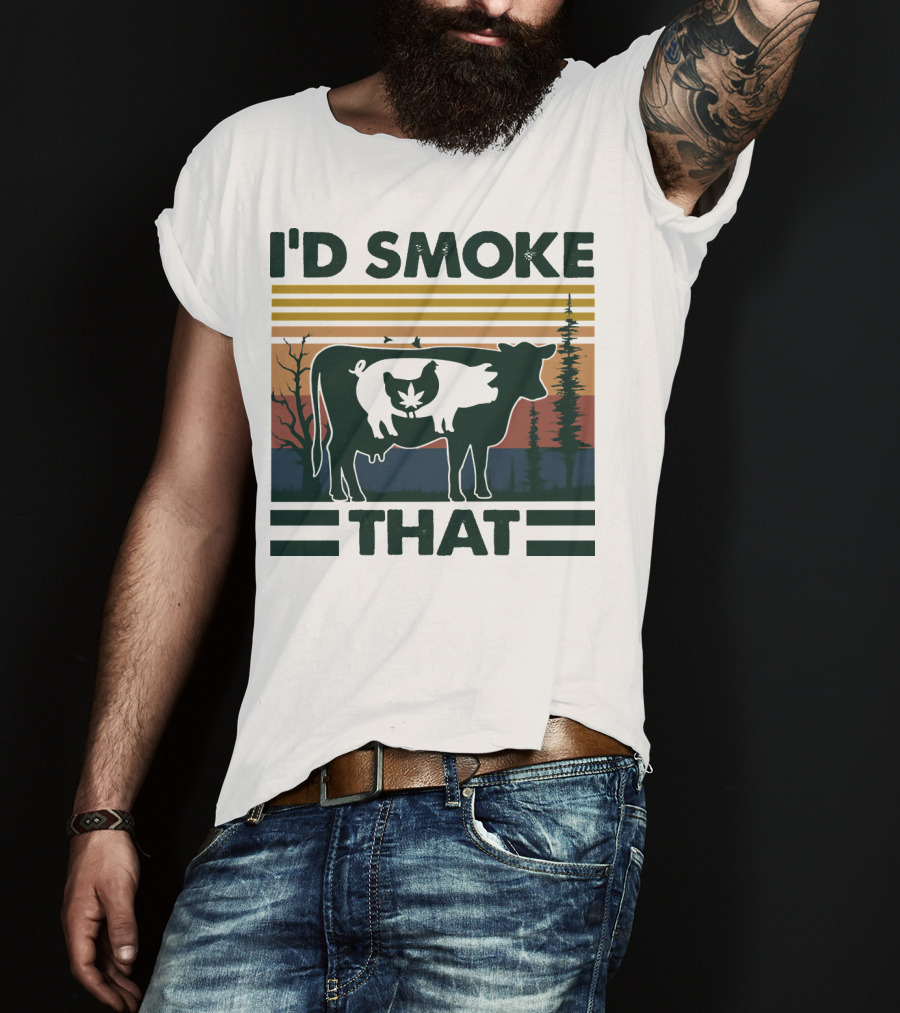 I'd Smoke That Vintage Farm Pig Cow Sunset T-Shirt