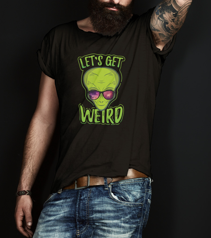 Let's Get Weird Green Alien Galaxy Sunglasses T-Shirt