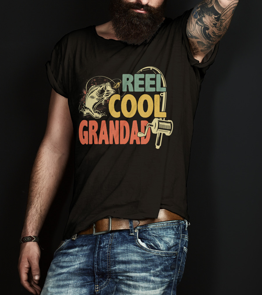 Reel Cool Grandad Vintage Fishing Motif T-Shirt