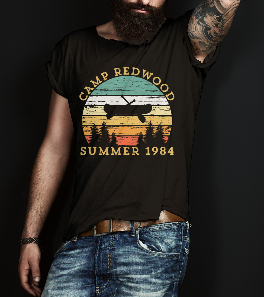 Camp Redwood Summer 1984 Retro Vintage Canoe And Trees T-Shirt