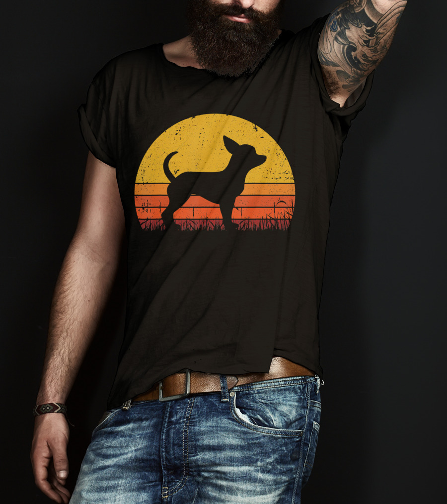 Retro Chihuahua Silhouette In Sunset T-Shirt